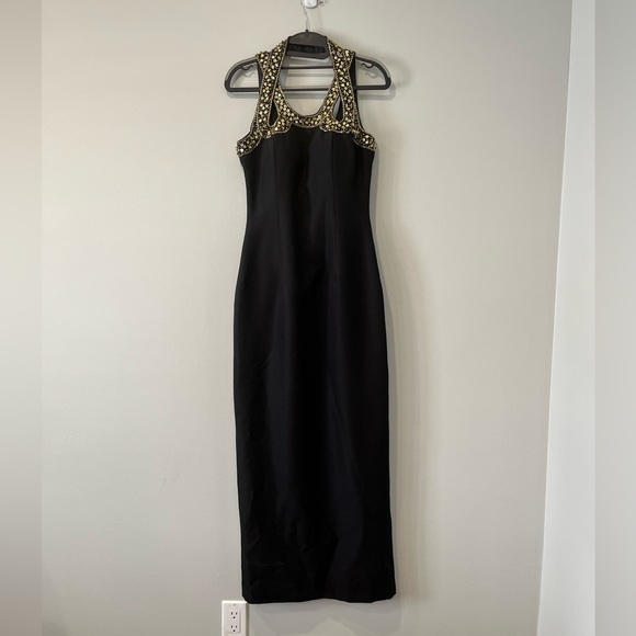 Vintage Black Full Length Gown w/ Gold Detailing - Picture 1 of 8
